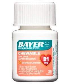 Bayer Chewable Aspirin Comprimidos Analgésicos de Dosis Baja Regimen, 81 Mg, Color Naranja, 36 Unidades