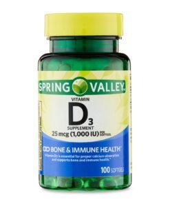 Spring Valley Suplemento Dietético con Vitamina D3 para la Salud Ósea E Inmunológica, Cápsulas Blandas de 25 Mcg, 100 Unidades